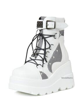 Goth Platform Ankle Boots for Women Wedge Heel Chunky Lace Up Bootie